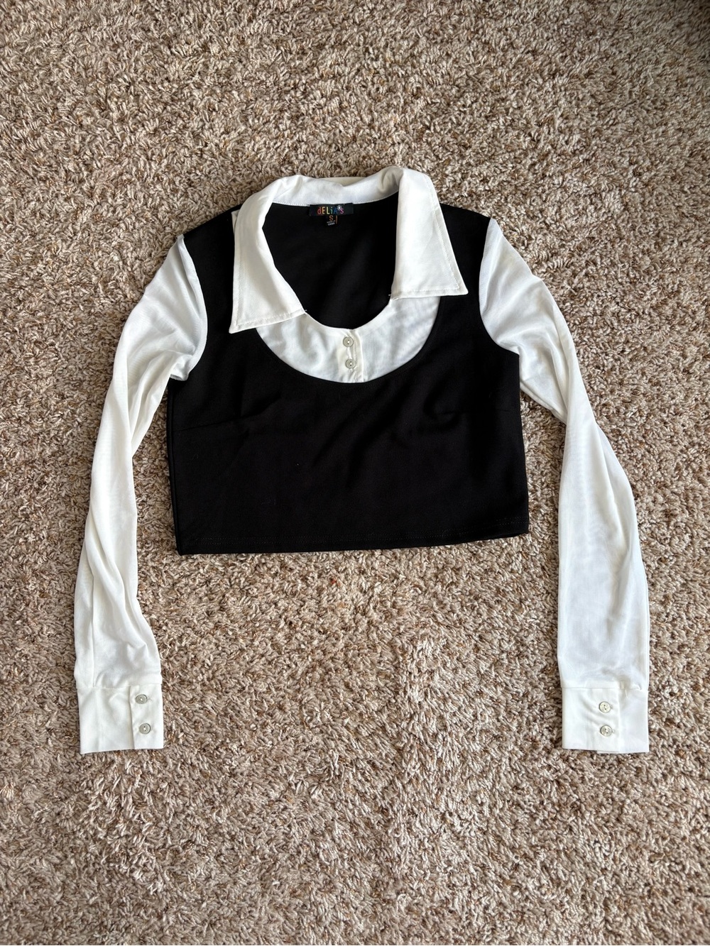 dELiA*s Black & White Layered Collared Crop Sweatshirt